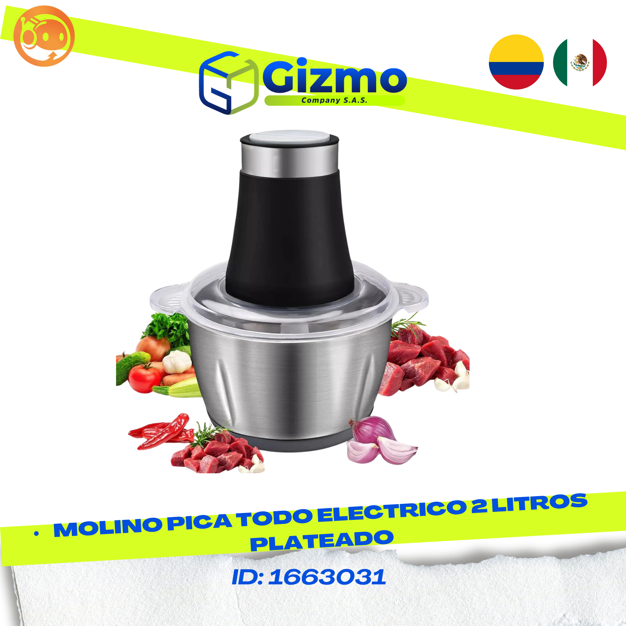 Molino Picatodo Eléctrico 2L Plateado